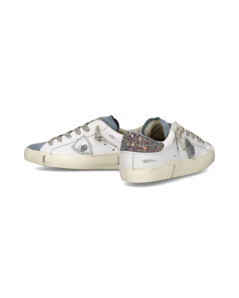 Sneakers Prsx Women with Glitter heel tab, White Blue