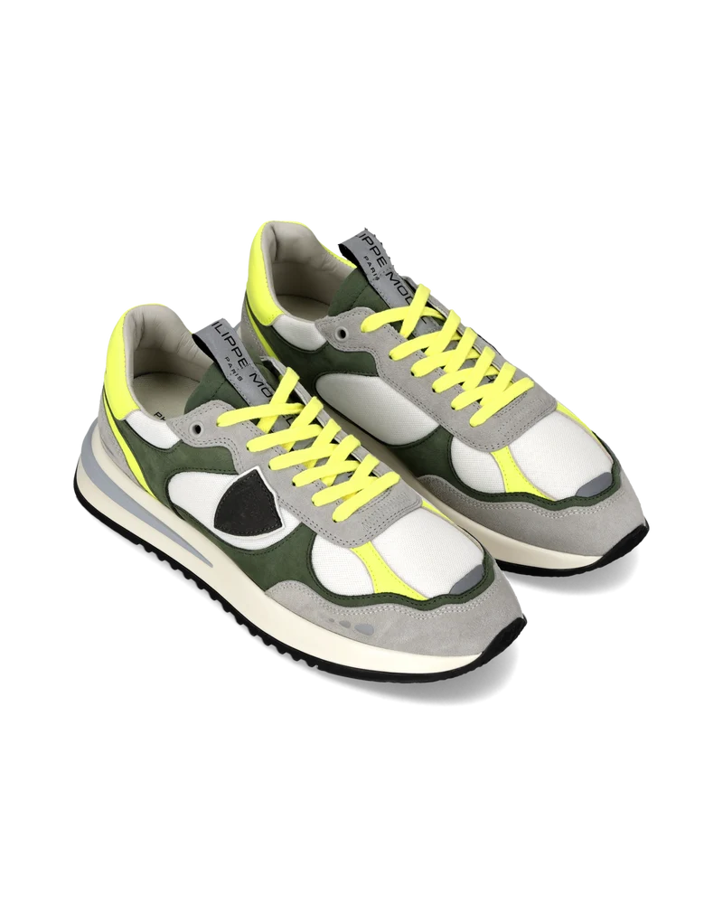 Sneakers Olympique Men, White Green Neon Yellow