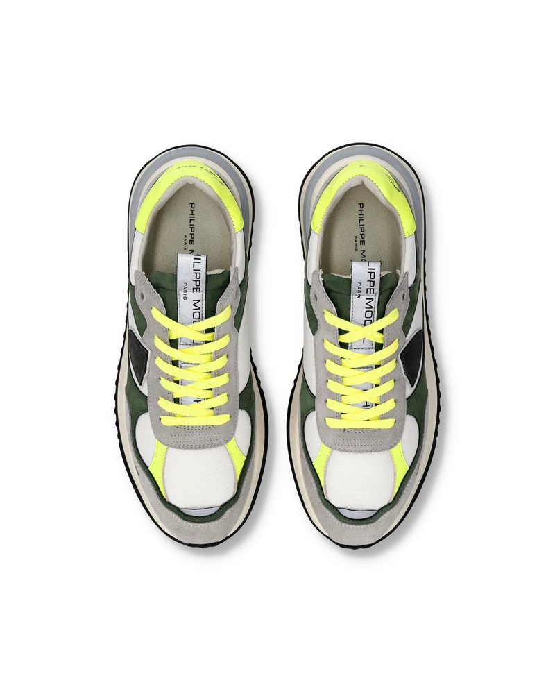 Sneakers Olympique Men, White Green Neon Yellow