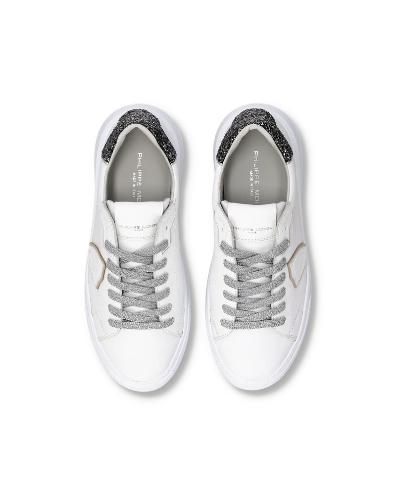 Sneakers Temple Women with glitter heel tab, White Black