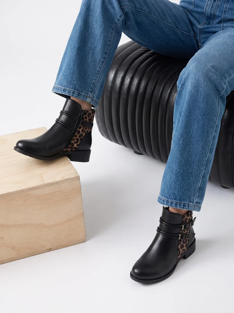 BOTTINES MARAM NOIR / TAUPE LEO
