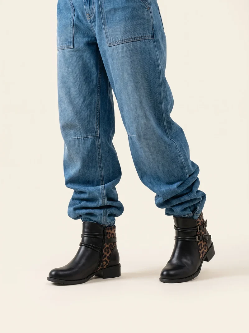 BOTTINES MARAM NOIR / TAUPE LEO
