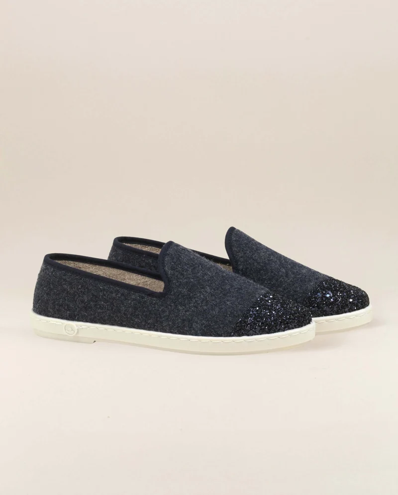 Chausson femme Bruson, laine marine paillettes