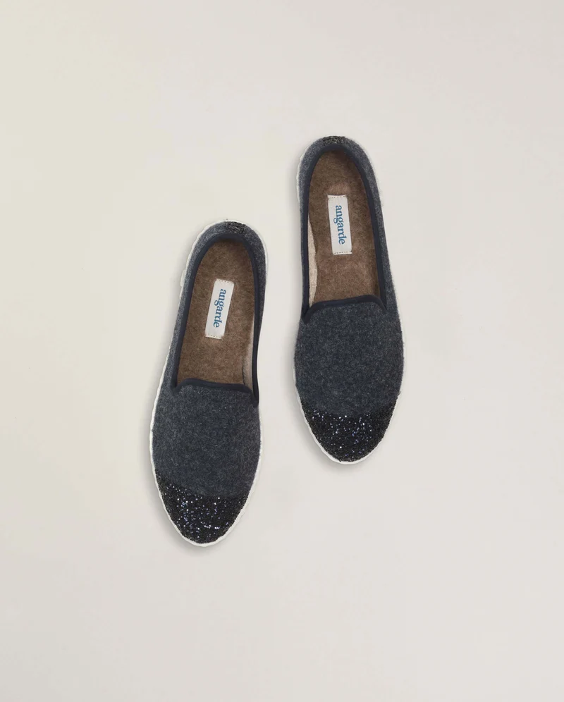 Chausson femme Bruson, laine marine paillettes