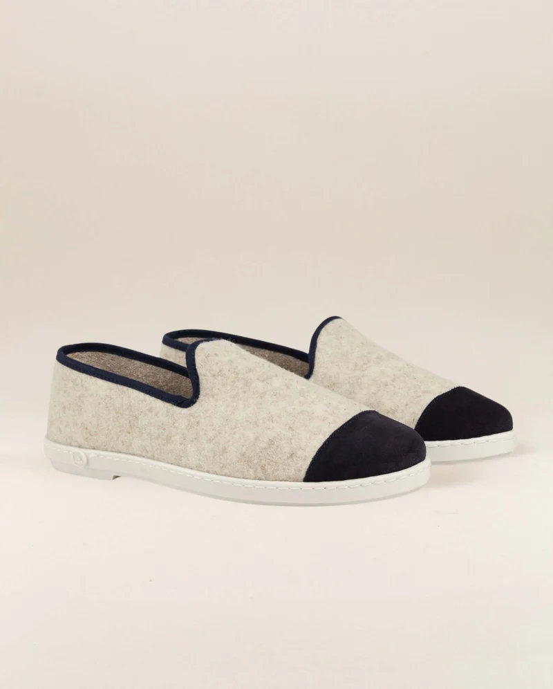 Chausson femme Bruson, laine beige marine
