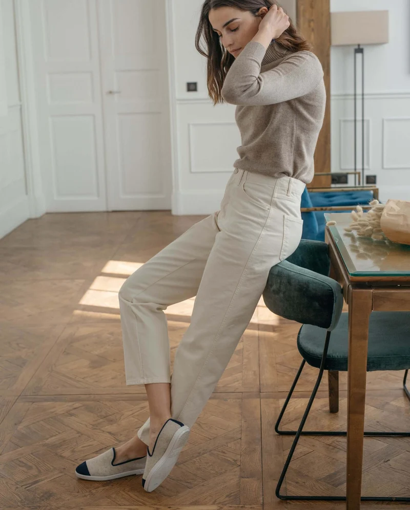 Chausson femme Bruson, laine beige marine