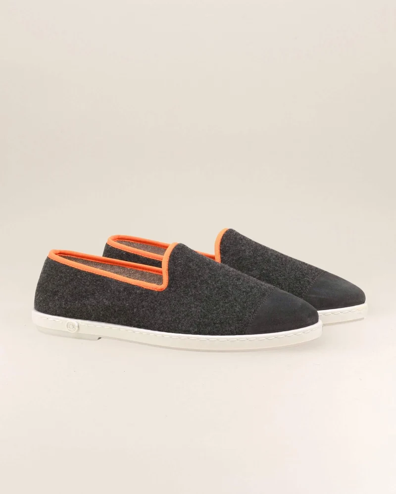 Chausson homme Bruson, laine gris orange fluo
