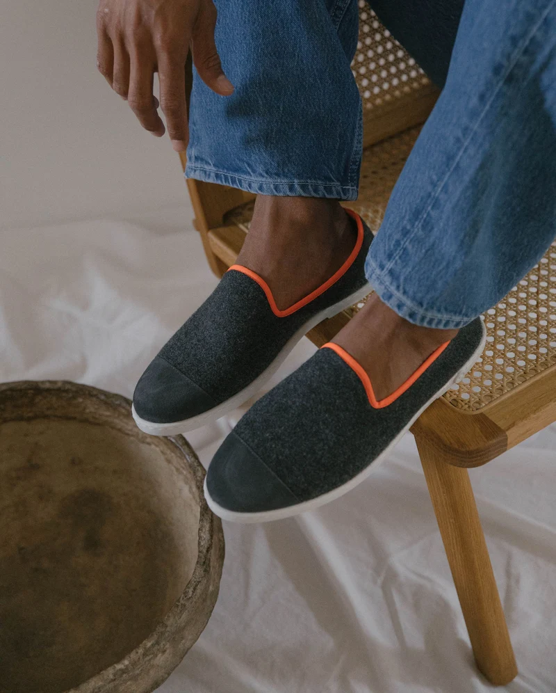 Chausson homme Bruson, laine gris orange fluo