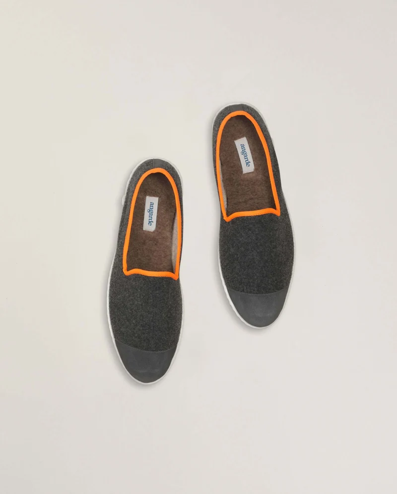 Chausson homme Bruson, laine gris orange fluo