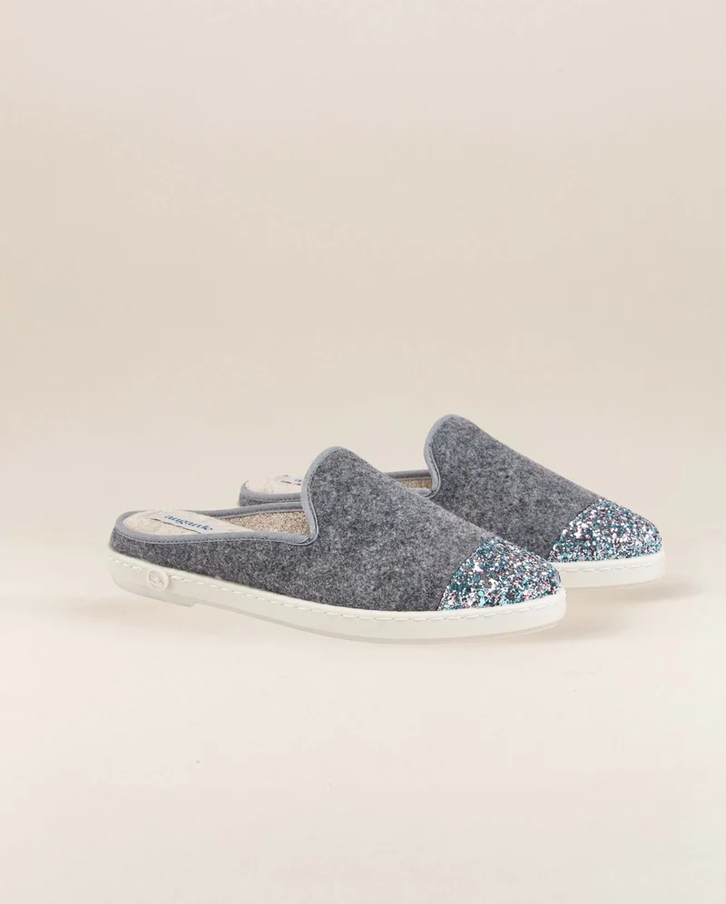 Mule femme Aime, laine gris paillettes