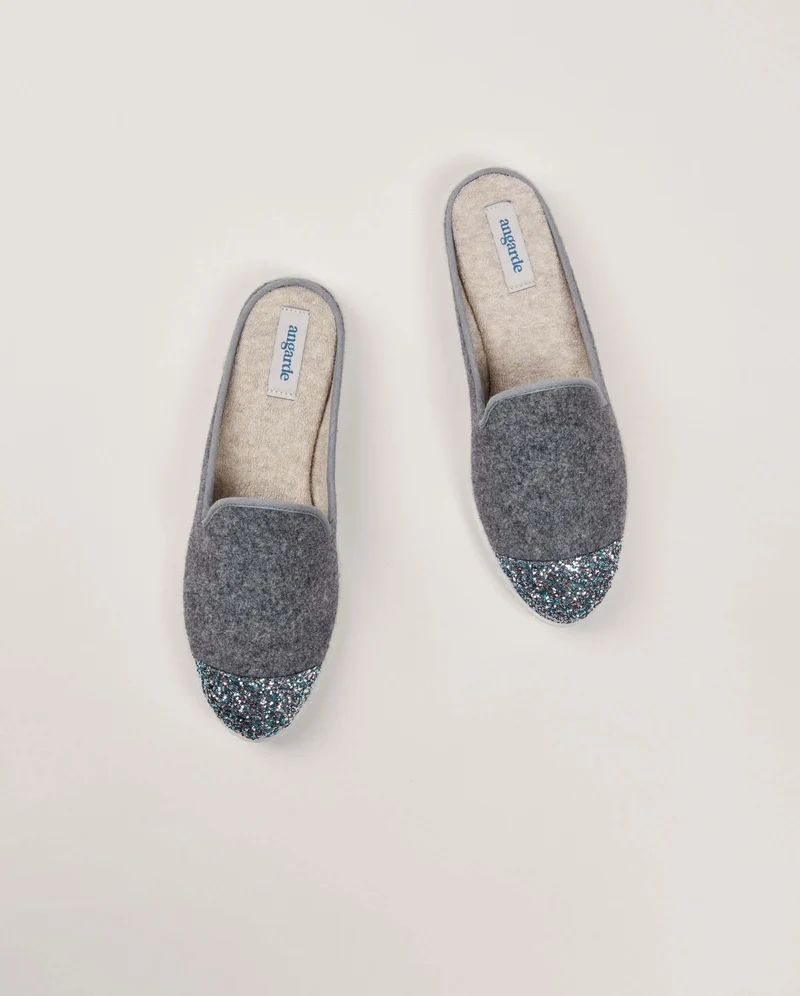 Mule femme Aime, laine gris paillettes