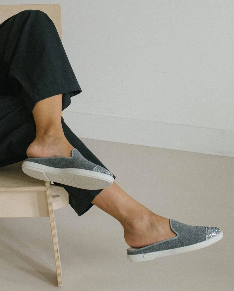 Mule femme Aime, laine gris paillettes