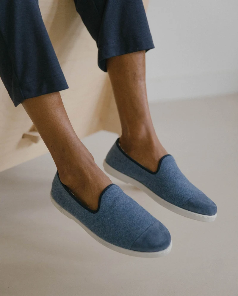 Chausson homme Bruson, laine jean marine