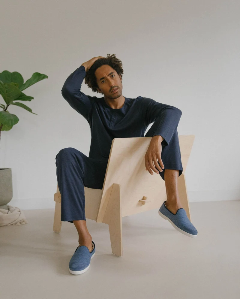 Chausson homme Bruson, laine jean marine