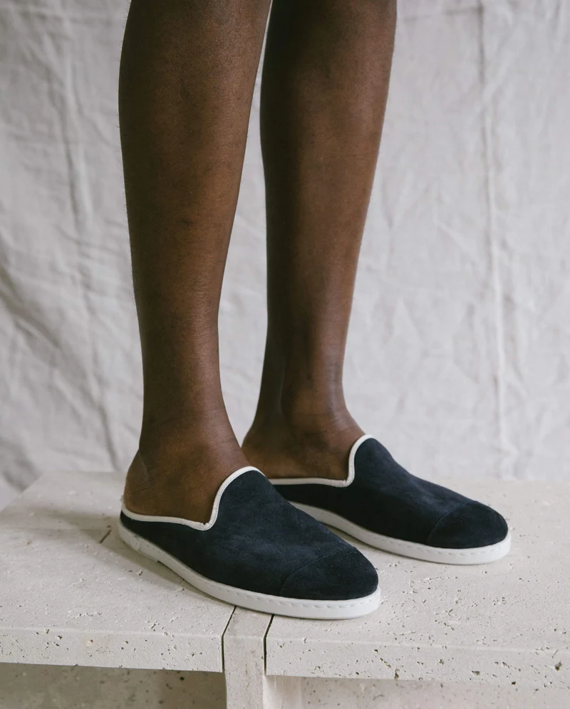 Mule homme Aime, cuir marine