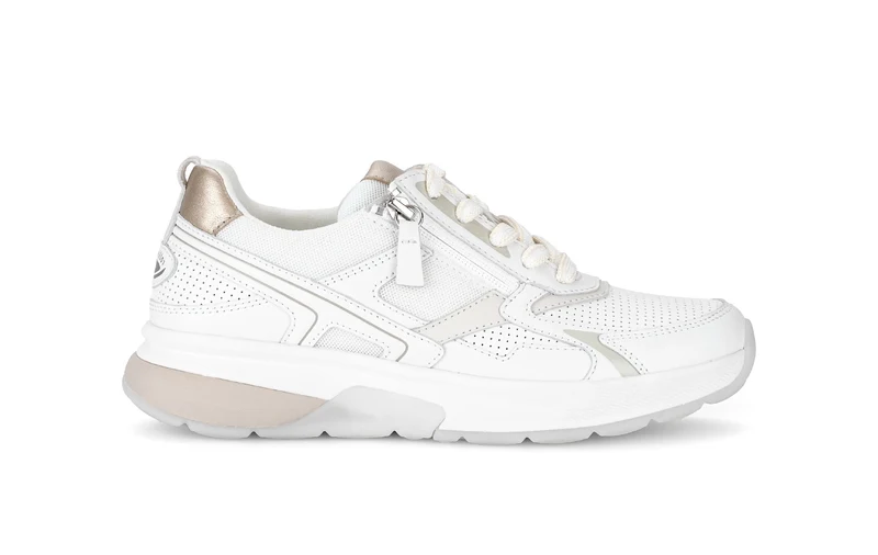 Baskets blanches/dorées en cuir lisse