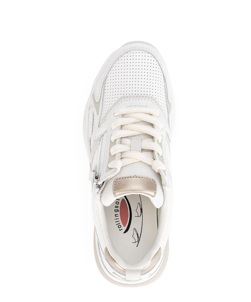 Baskets blanches/dorées en cuir lisse