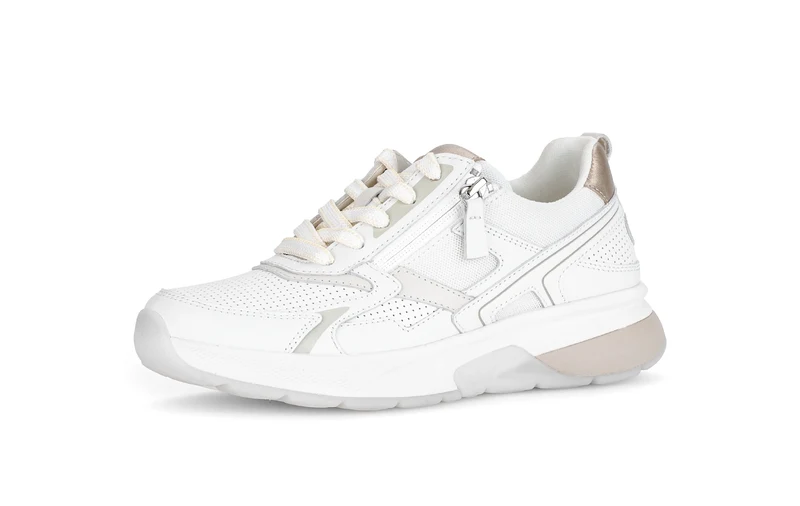 Baskets blanches/dorées en cuir lisse