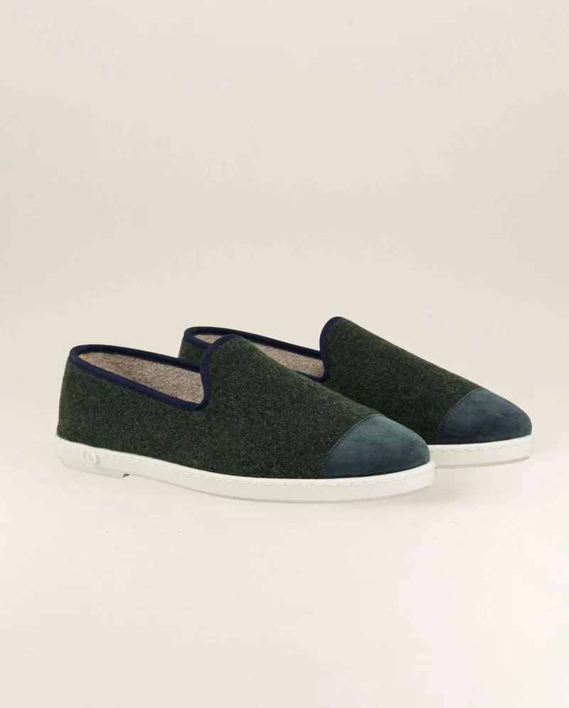 Chausson homme Bruson, laine vert marine