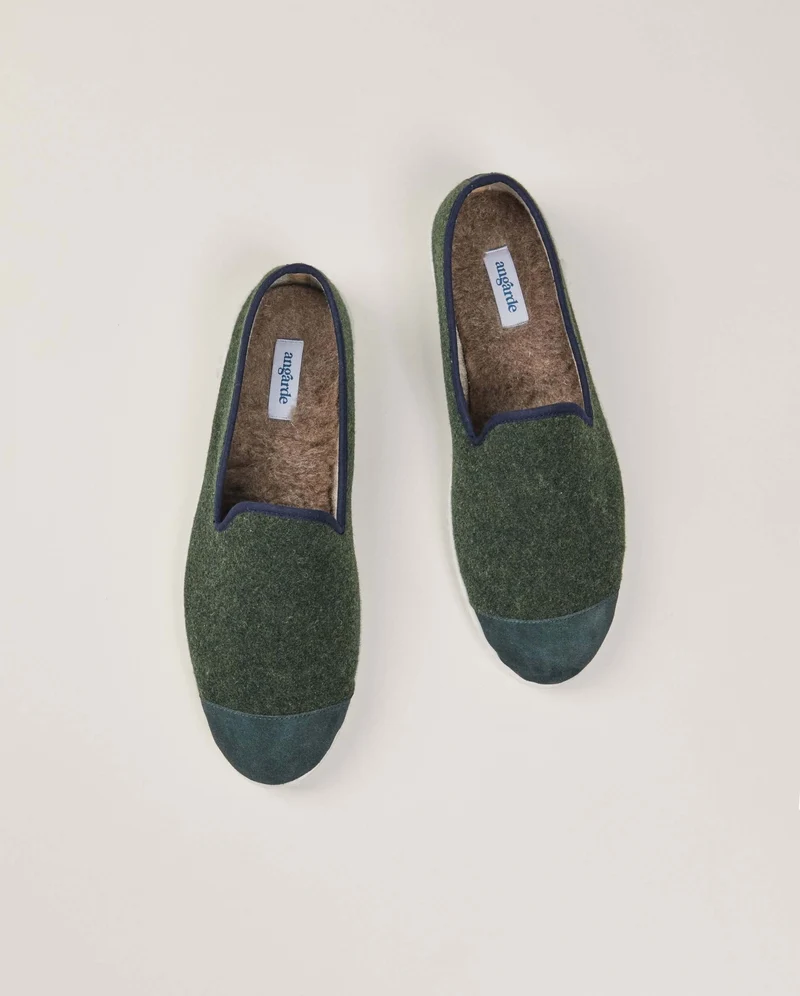 Chausson homme Bruson, laine vert marine