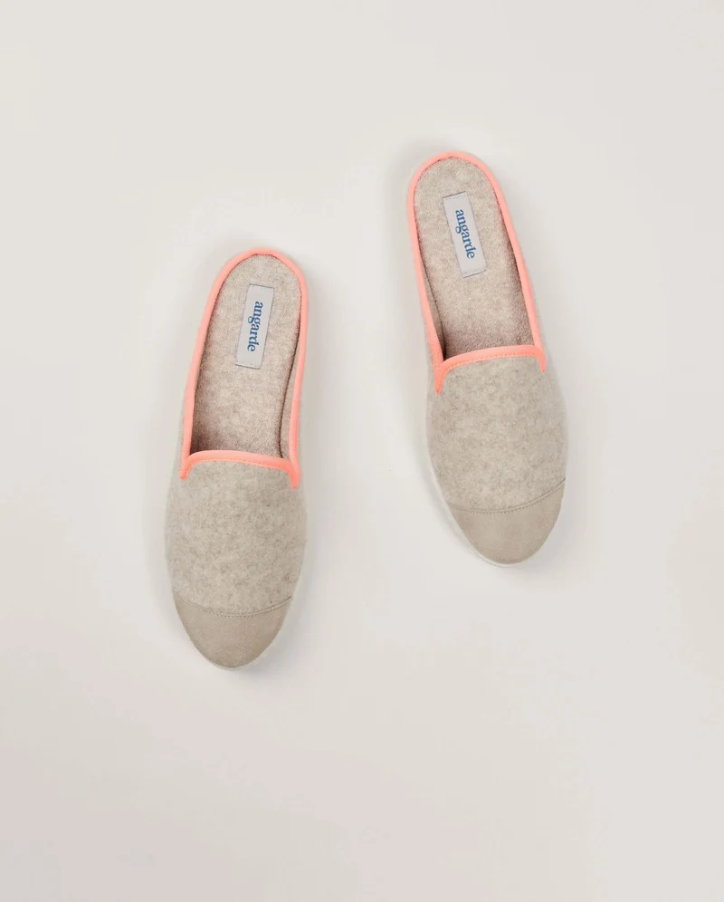 Mule femme Aime, laine beige rose fluo