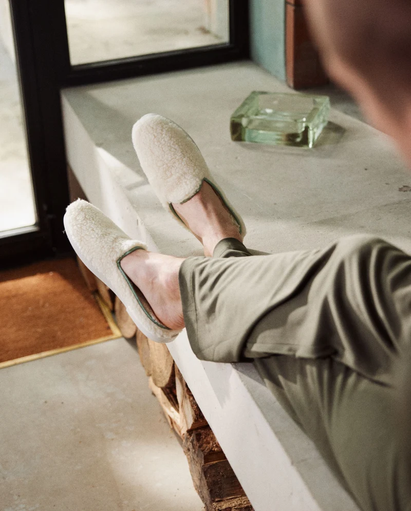 Mule homme Aime, bouclette de laine sauge