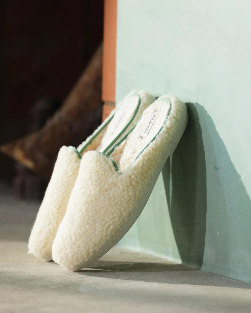 Mule homme Aime, bouclette de laine sauge