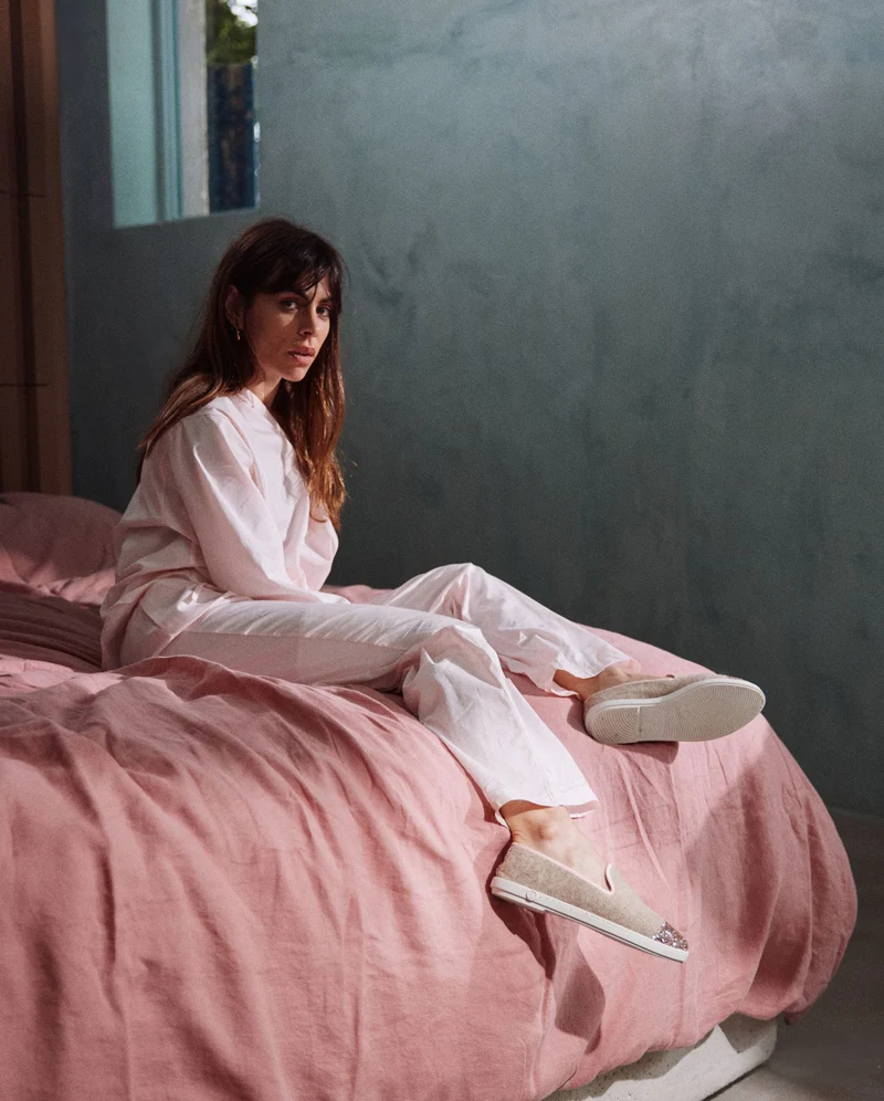 Chausson femme Bruson, laine sable paillettes