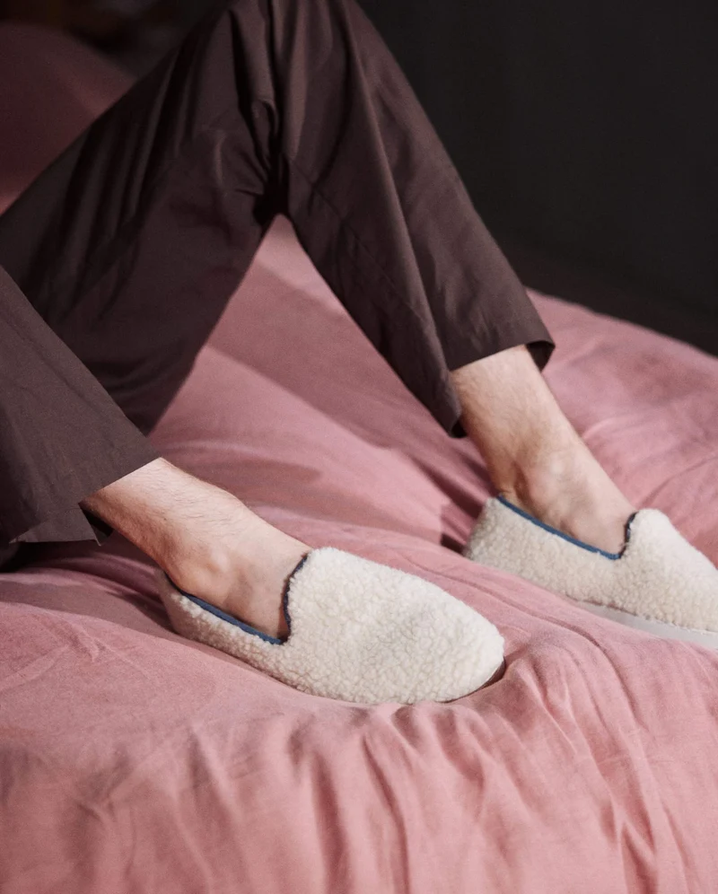 Chausson homme Bruson, bouclette de laine jean