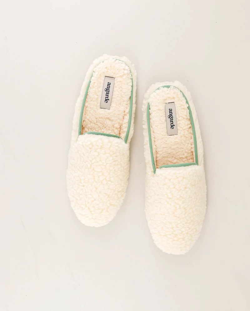 Mule femme Aime, bouclette de laine sauge
