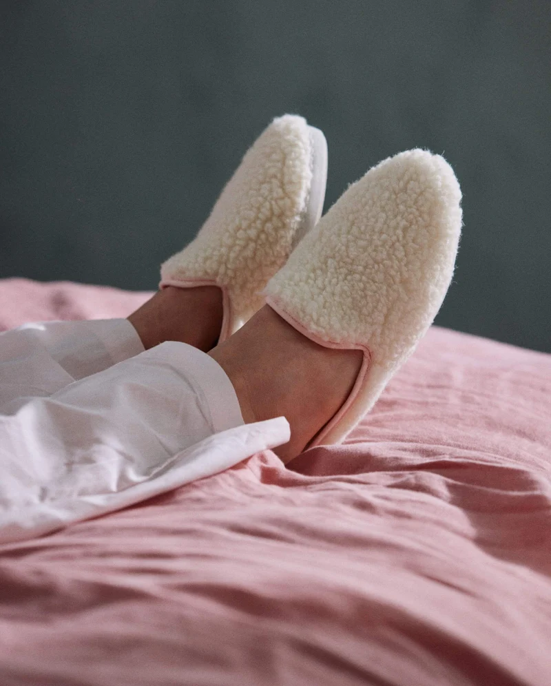 Mule femme Aime, bouclette de laine rose
