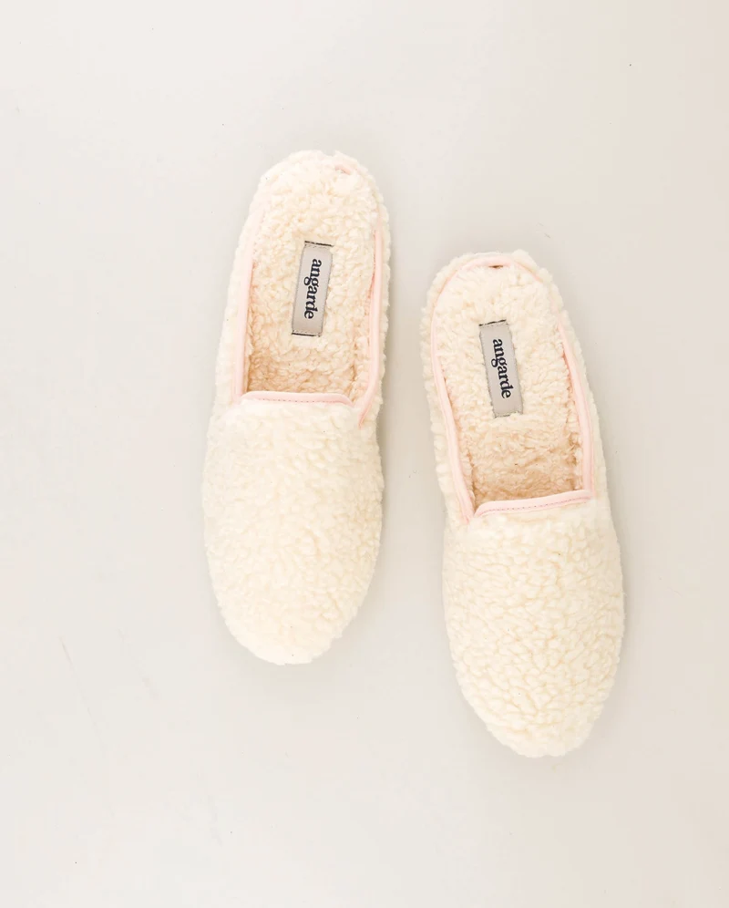 Mule femme Aime, bouclette de laine rose