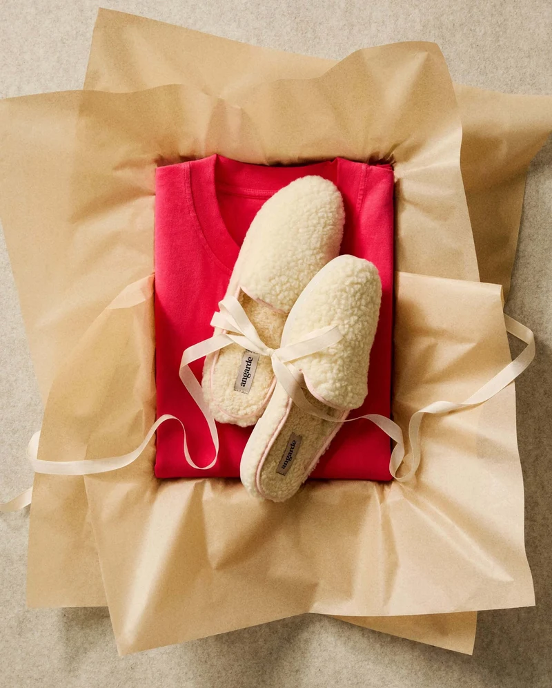 Mule femme Aime, bouclette de laine rose