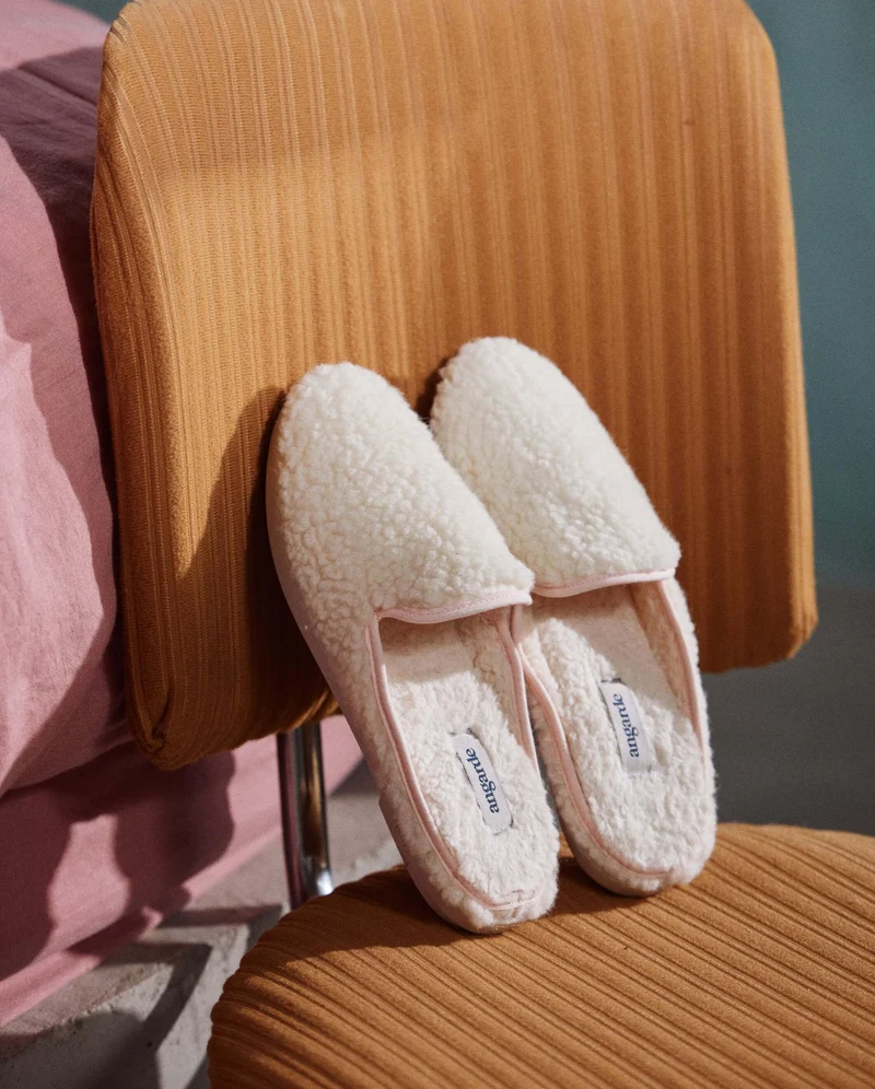 Mule femme Aime, bouclette de laine rose