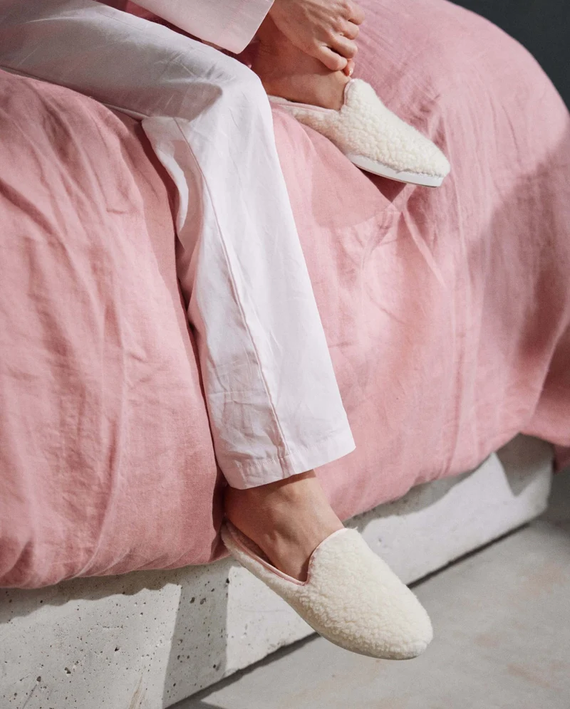 Mule femme Aime, bouclette de laine rose