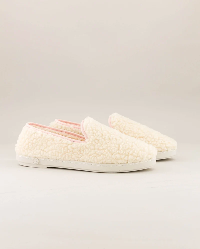 Chausson femme Bruson, bouclette de laine rose