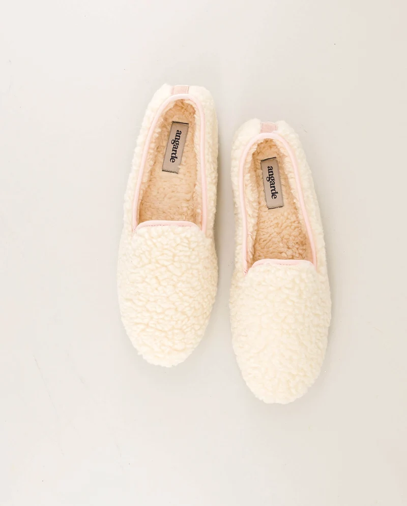 Chausson femme Bruson, bouclette de laine rose