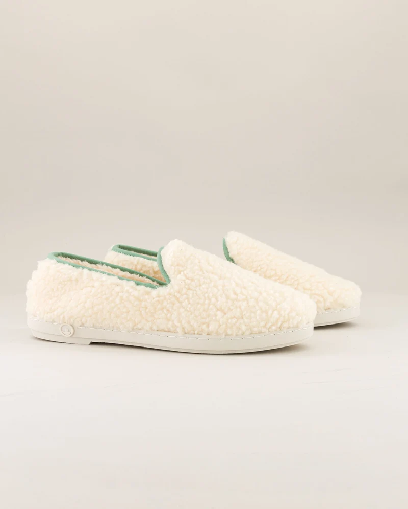 Chausson femme Bruson, bouclette de laine sauge