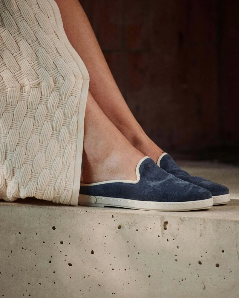 Mule femme Aime, cuir bleu jean
