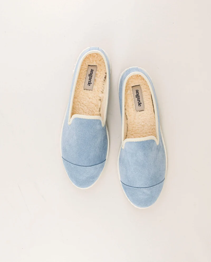 Chausson femme Bruson, cuir ciel