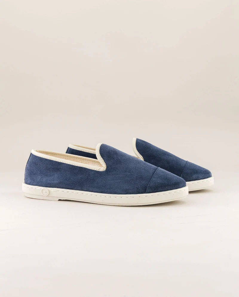 Chausson femme Bruson, cuir bleu jean