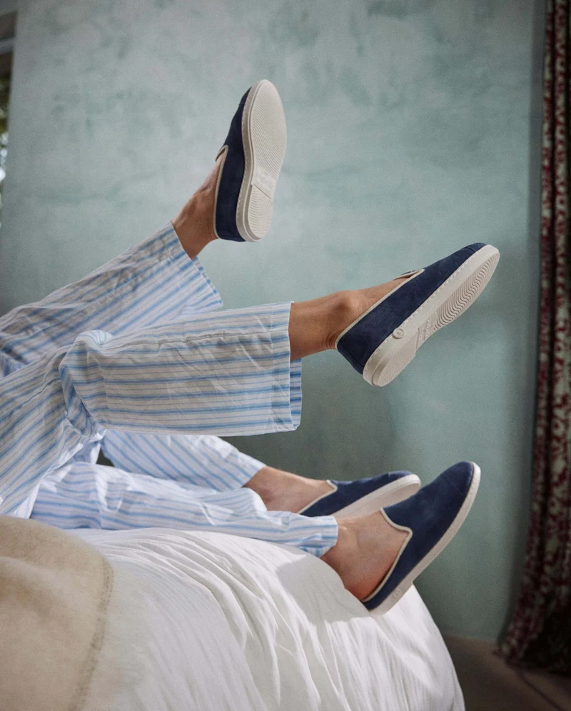 Chausson femme Bruson, cuir bleu jean
