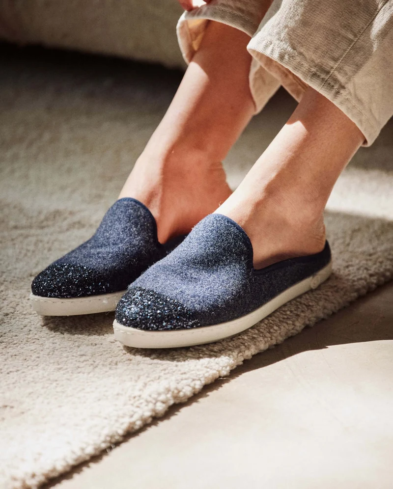 Mule femme Aime, laine marine paillettes