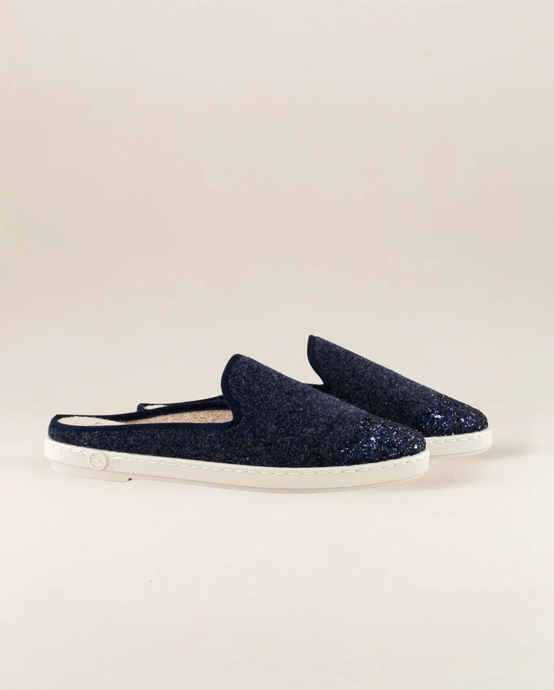 Mule femme Aime, laine marine paillettes