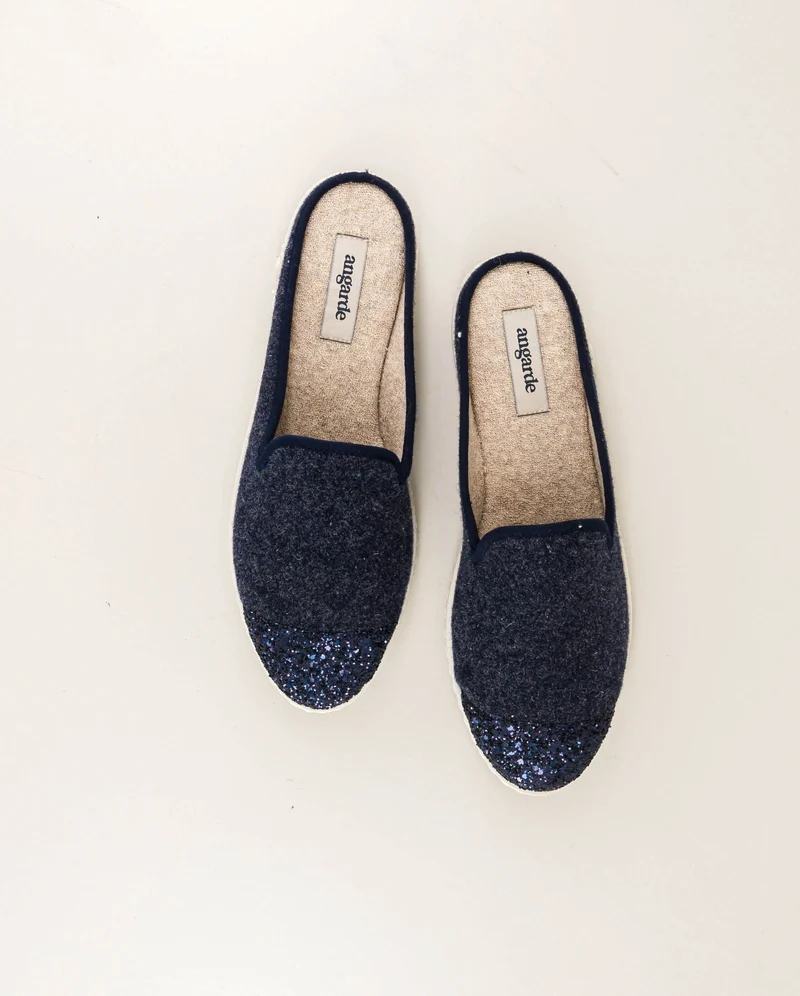 Mule femme Aime, laine marine paillettes