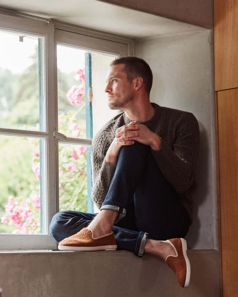 Chausson homme Bruson, éponge de bambou cognac