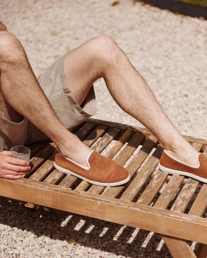 Chausson homme Bruson, éponge de bambou cognac