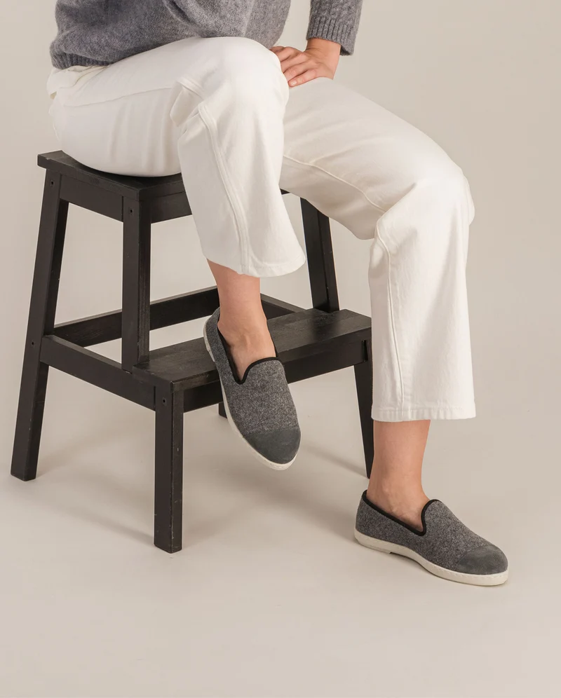 Chausson femme Bruson, laine gris noir