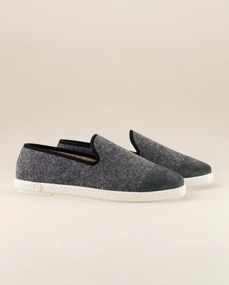 Chausson femme Bruson, laine gris noir
