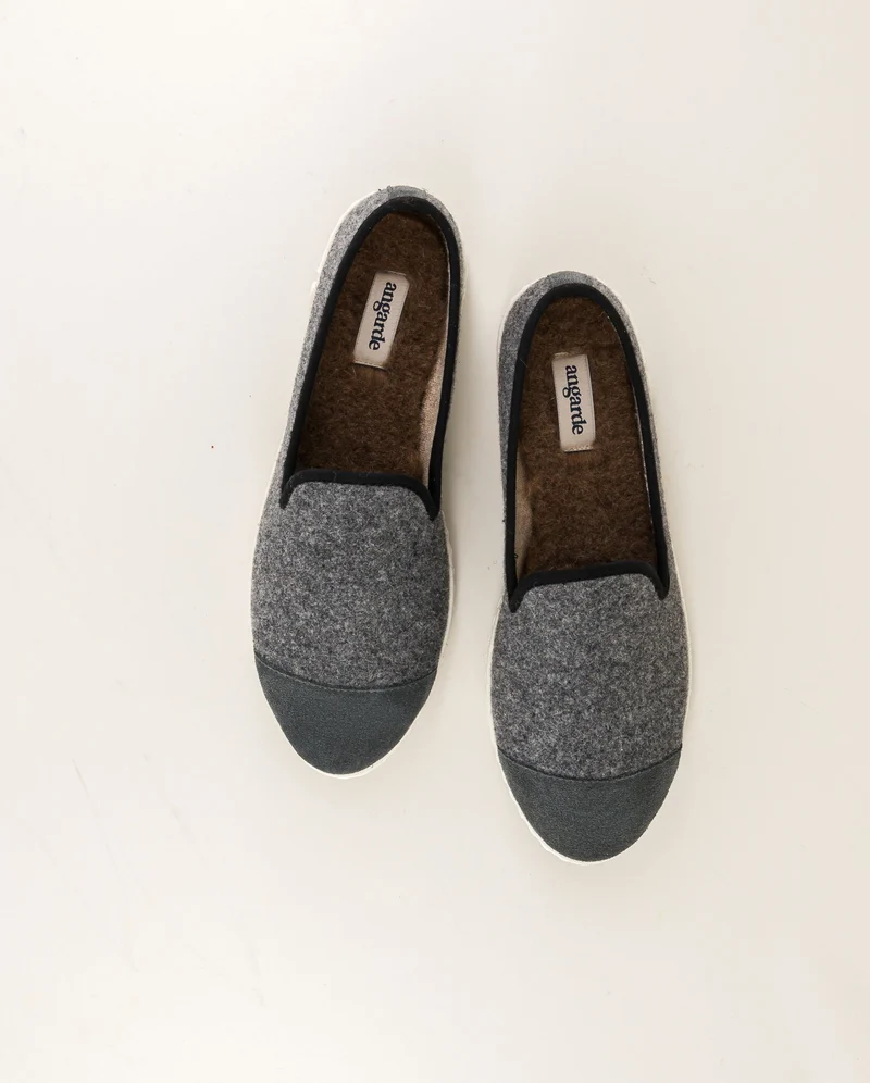Chausson femme Bruson, laine gris noir